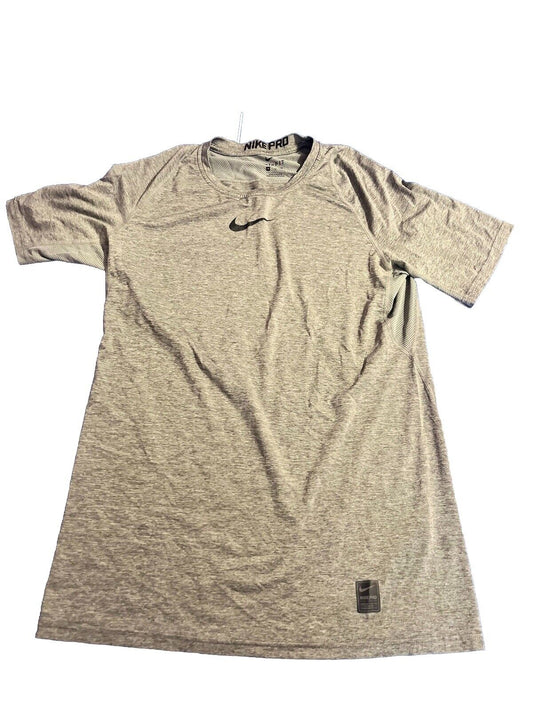Nike Pro Dri-Fit Shirt Mens Medium Gray Training Center Swoosh Short Sleeve