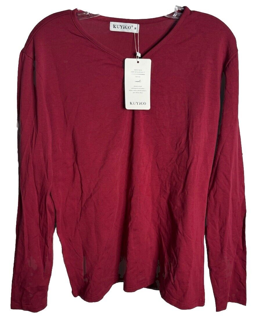Kuyigo T Shirt Mens Size Medium Long Casual Sleeve Henley Neck