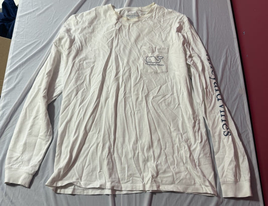 Vineyard Vines Shirt Mens Large White Preppy Whale Logo Long Sleeve Pocket Tee