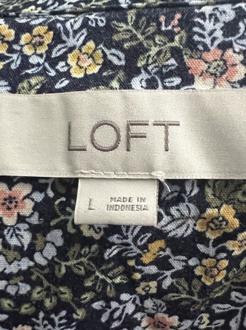 Loft Shirt Blouse Large Women's  Floral Button Up  Long Sleeve
