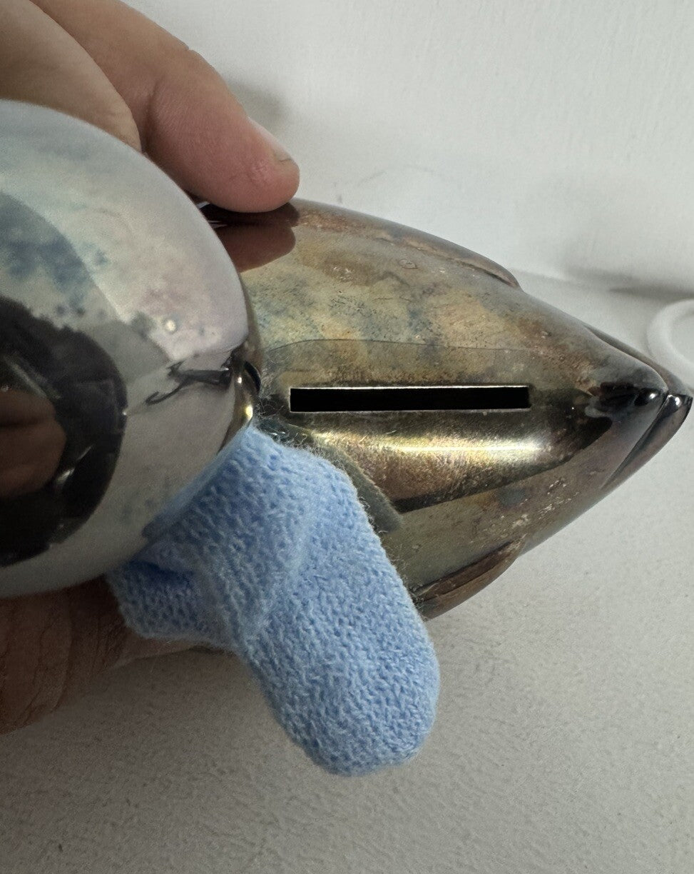 Vintage Metal Duck Coin Bank With Stopper