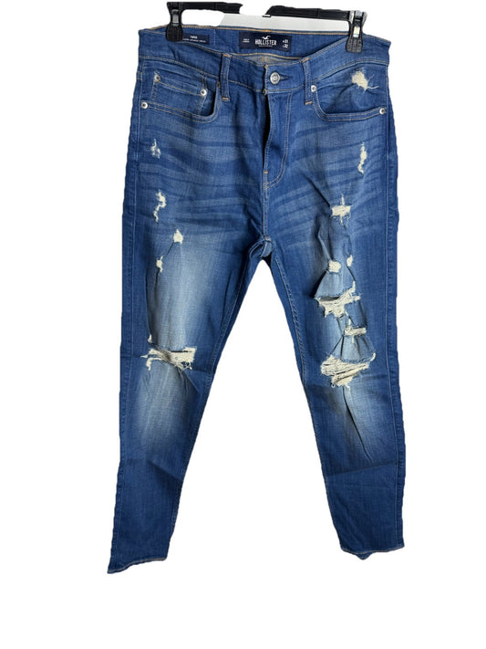 Hollister Slim Straight Leg Blue Jeans Men's Size 31x32 Zipper Fly Denim